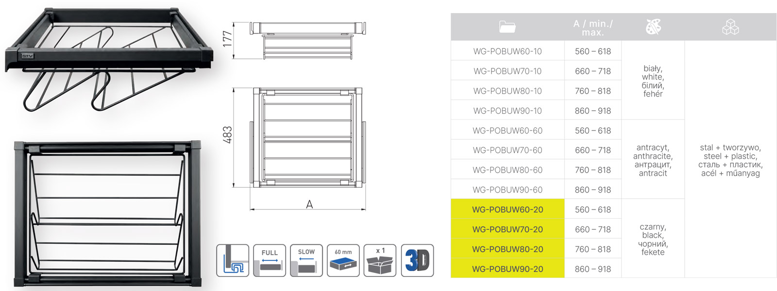 Wyposażenie garderoby GTV Elite szuflada na obuwie