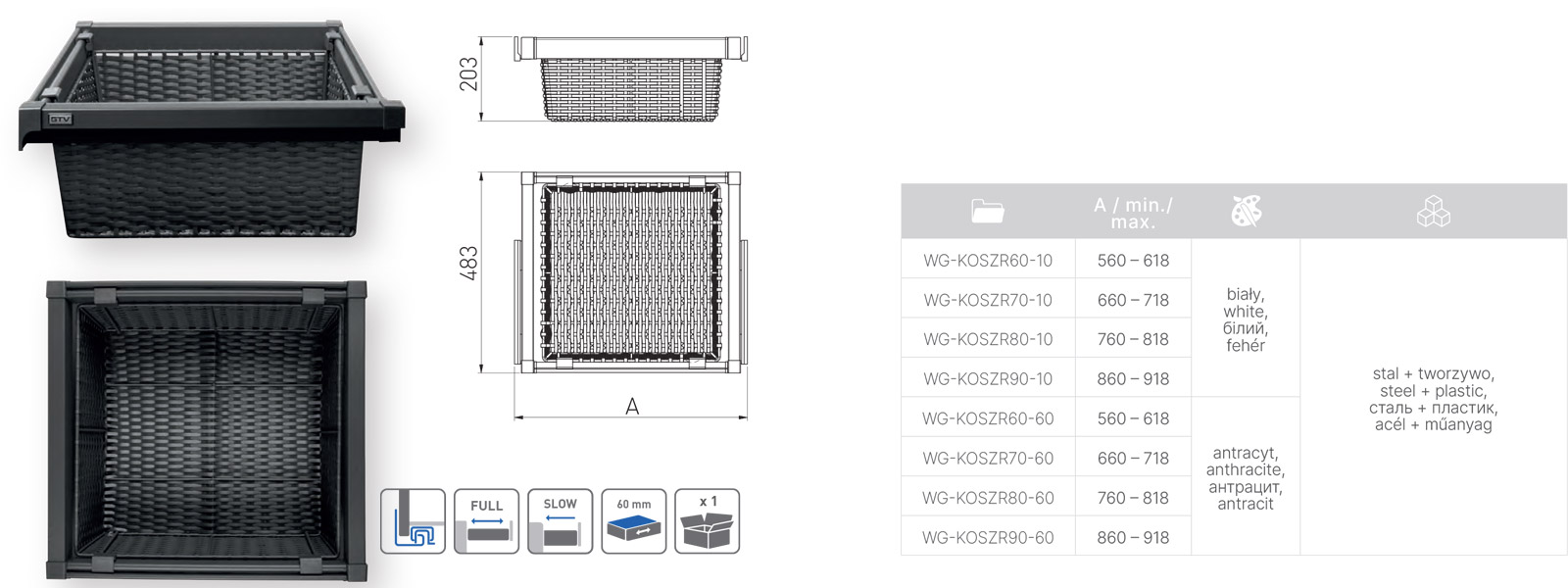Wyposażenie garderoby GTV Elite szuflada ratanowa