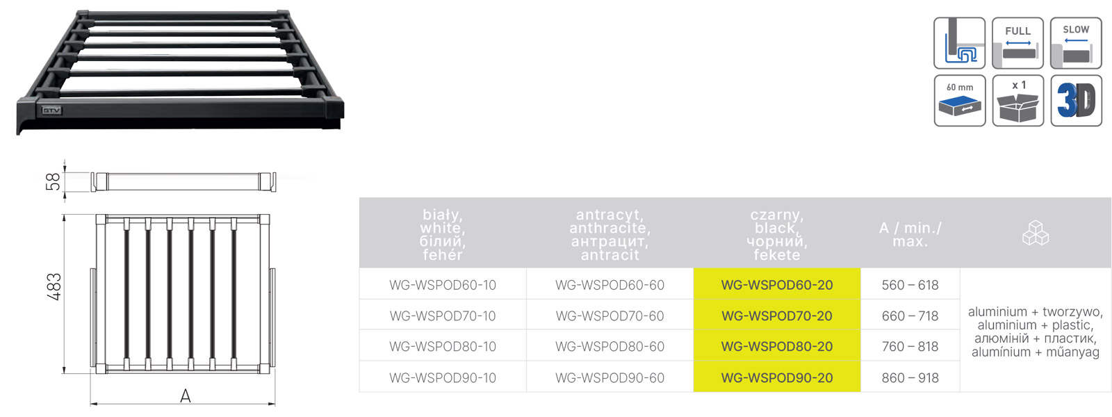 Wyposażenie garderoby GTV Elite szuflada wieszakowa na spodnie 