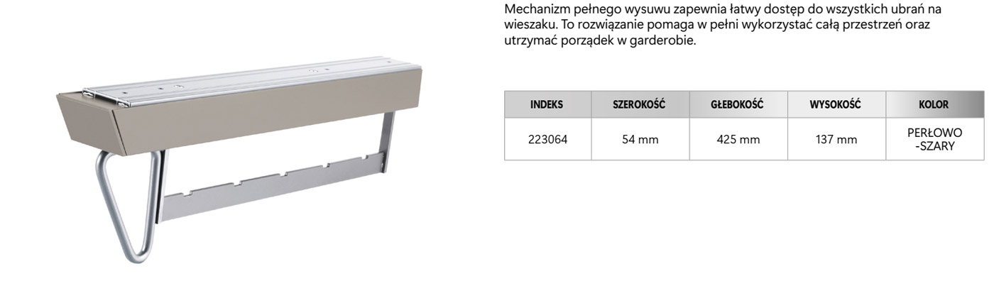Wieszak wysuwny Royal 425x137x54mm