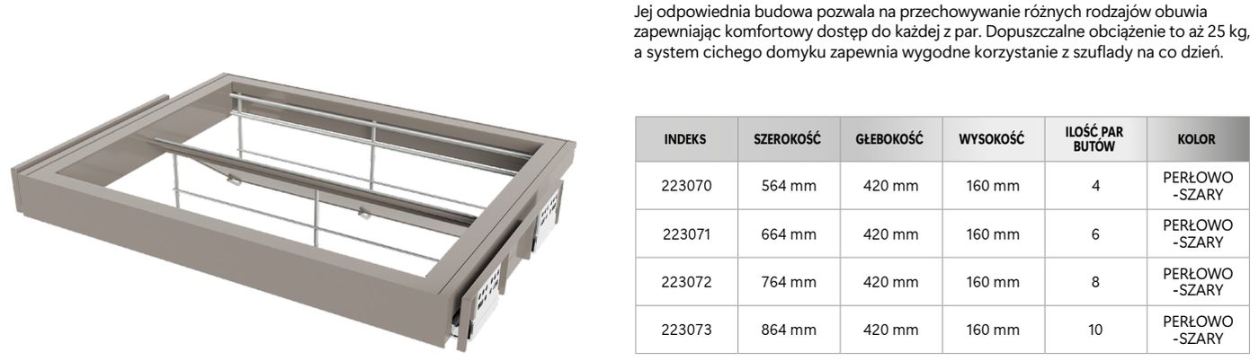 Szuflady na buty Royal (600-900 mm)