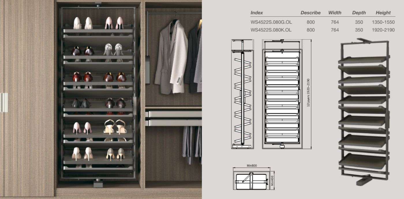 Kosz na buty wysuwno-obrotowy 10/12 półek